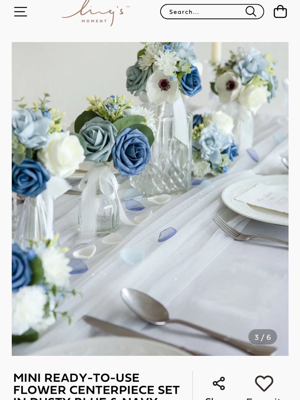 Blue & White Faux Rose Table Centerpiece Set